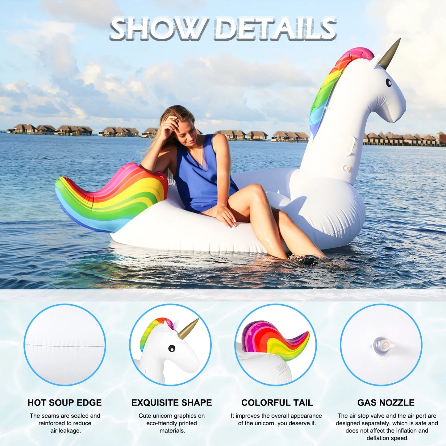 Unicorn Inflatable Pool Float for Kids Giant Float for Ride-On Pool Toys