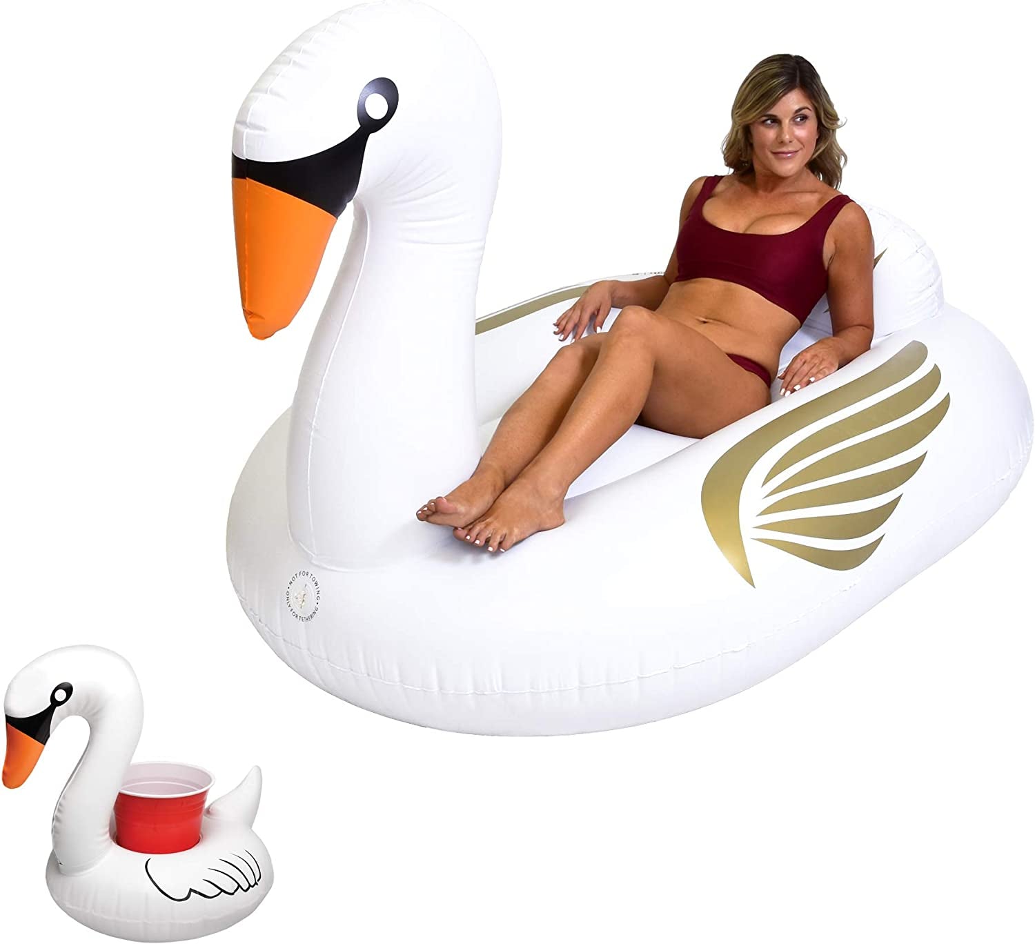 Giant Inflatable Pool Floats - Choose Unicorn, Dragon, Flamingo, Swan, or Bull - Includes Drink Float