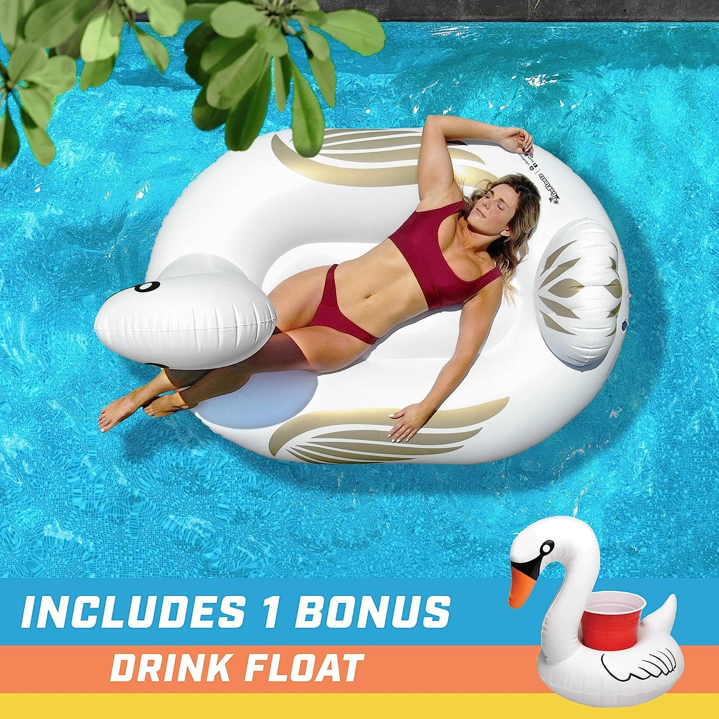 Giant Inflatable Pool Floats - Choose Unicorn, Dragon, Flamingo, Swan, or Bull - Includes Drink Float